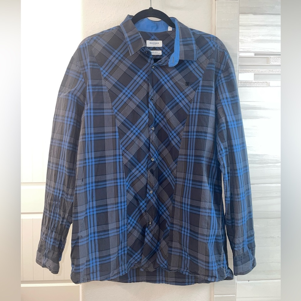 Rochas Blue and Black Plaid Shirt